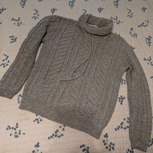 Cozy Gray Cable Knit Turtleneck Sweater